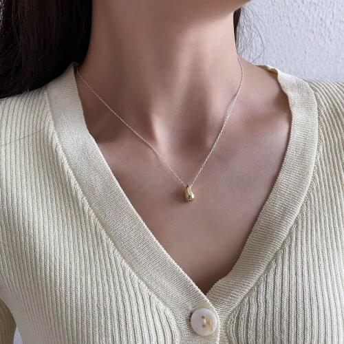 Lispector 925 Sterling Silver Korean Simple Waterdrop Pendant Necklaces for Women Minimalist Matching Necklace Female Jewelry
