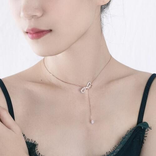 46cm Silver Collar Pendant Necklace for Women Crystal S925 Silver Double Color Necklace for Women Elegant Jewelry Gift