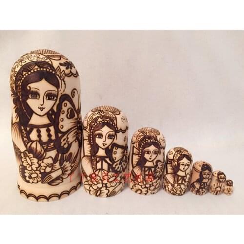 10pcs Wood Doll Russian Nesting Dolls Butterfly flower Matryoshka Dolls Creative Christmas Traditional Matryoshka Dolls Toys