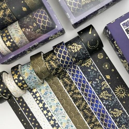 10Pcs/Lot Bronzing Washi Tape Black Gold Masking Tape Decoration Adhesive Tape Journal Sticker Scrapbook Kawaii School Supplies