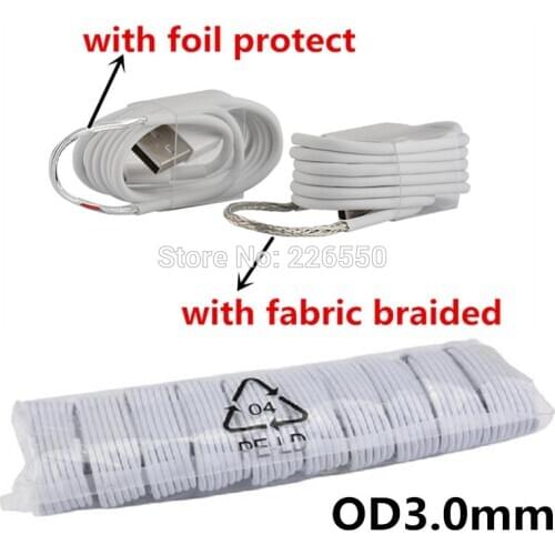 OD3.0mm 200pcS/lot Charger Accessory Bundles A+++ Quality 8PIN usb data sync charger Cable For Phone 5 6 7 plus