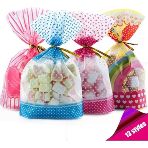 50/pcs Candy Bag Packaging For Sweets Candies Bags Transparent Plastic Easter Birthday Wedding Party Gift Wrap Pink 100 % New