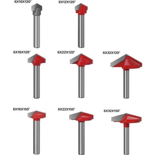 6mm V Bit-1PCS, Solid CNC Carbide End Mill, Tungsten Steel, Woodworking Milling Cutter 3D Wood MDF Router Bit 120 150 Degree