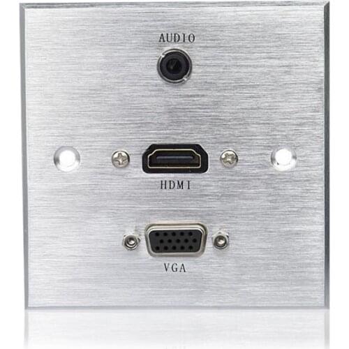 AC110-240V Wall Outlet with Audio HDMI VGA ,high quality aluminum alloy panel Electric Socket for Hotel Office Bank