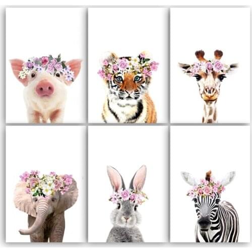 DIY Diamond Painting Elephant Giraffe Tiger Rabbit Cow Pig Full Drill Wall Art Painting Nordic Wall Pictures For Kids Room Decor