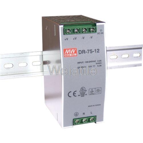 12V 24V 48V MEAN WELL original 1.6A 3.2A 6.3A 76.8W Single Output Industrial DIN Rail Power Supply DR-75-12 DR-75-24 DR-75-48