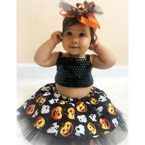 UK Baby Girls Halloween Outfit Party Pumpkin Sequin Top Romper Skirt Cake Smash Princess Tutu Dress Clothes