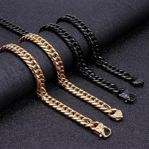 High Quality 12mm gold/black Mens punk jewelry stainless steel double curb link chain necklace bracelet 8.5''-26'' choose