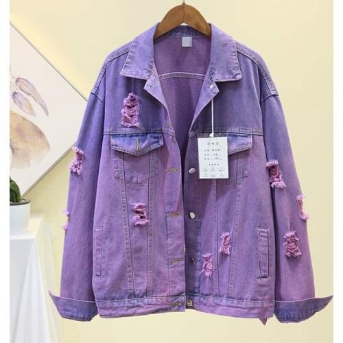 Spring Autumn Gradual Coloured Jeans Jacket Female Korean Loose Hole Denim Jackets Women And Men Jean Coat Outwears Veste Femme