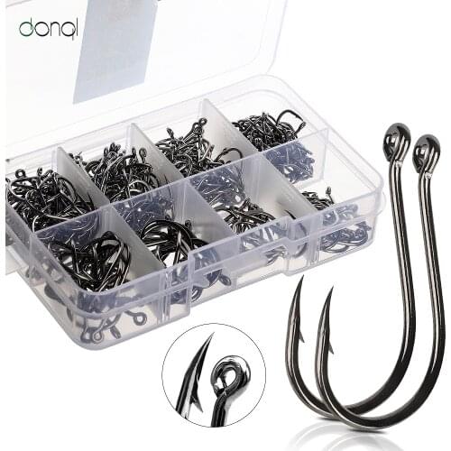 DONQL 200/300pcs High Carbon Steel Fishing hooks Fishing Box Barbed jig hook Carp Fishing Jig Head for Fly fishing Accessories