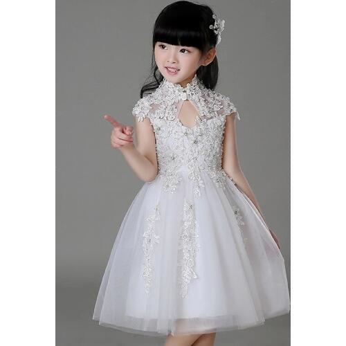 Elegant White Tulle Sequin Flower Girl Dress Kid Party Dress Wedding Gown Girls First Communion Dresses Princess