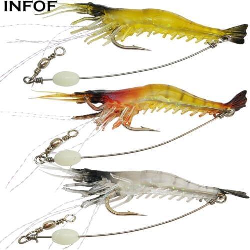 INFOF 6-pieces Soft Fishing Lure Shrimp Luminous 9cm/6.3g Artificial Baits Saltwater Shrimp Bait Bass Fishing Tackle