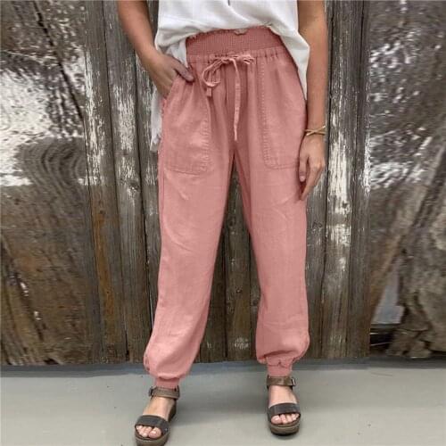 Cotton Linen Women Pants 2021 Women Comfort Casual Solid Color High Waist Belt Wide Leg Long Straight Pants Trousers Streetwear