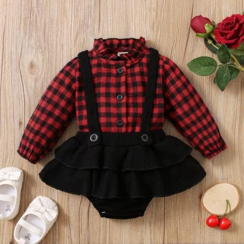 Newborn Baby Girl Clothes Set Cute Plaid Print Long Sleeve Shirt Tops Suspender Shorts 2Pcs Fall Toddler Infant Clothing Outfits