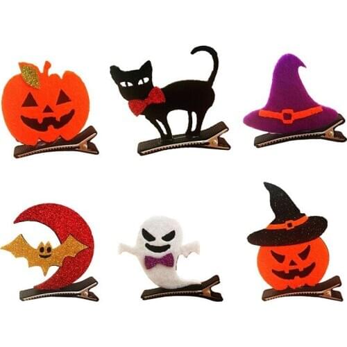 Creative Halloween Hair Clip Pumpkin Moon Ghost Cat Hat Shape Hair Clip Halloween Birthday Party Dress Hair Accessories