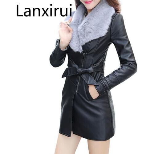 Lanxirui Donne Collo Di Pelliccia Giacca Di Pelle Lungo Cappotto Femminile Inverno Manica Lunga In Giacca Delle Arco Oct18