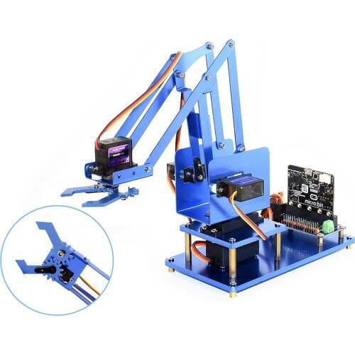 Waveshare 4-DOF Metal Robot Arm Kit for Micro:bit Bluetooth Remote Control Includes Servo Driver for Micro:bit