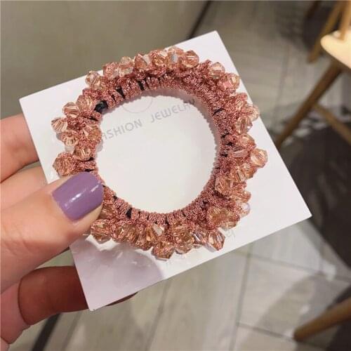 Fashion Women Twinkle Elastic Hair bands Girl Headband Fashion pearls hairband Hair Accessories Hair Rope Ponytail Crystal Beads