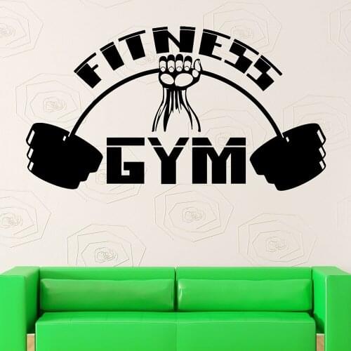 GYM Sign Wall Decal Stickers Barbell Workout Exercise Sport Vinyl Fitness Window Decals Mural Home Gym Interior Decor M70