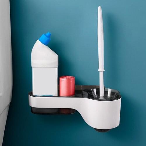 Toilet Wall Mounted Toilet Brush Storage Rack No Dead Angle Toilet Brush No Punching Household Finishing Rack with Brush