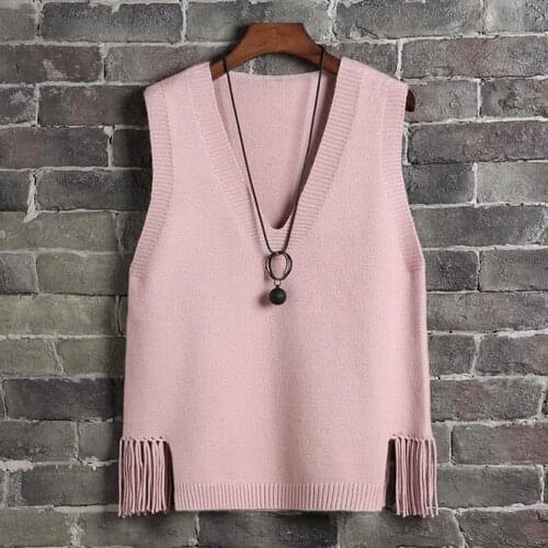 2021 New Autumn V-neck Vest Womens Winter Short Knitted Sweater Waistcoat Korean Trend Spring Autumn Vest Girl Student Pink