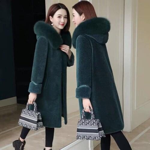 New Women Winter Casual Sheep Shearling Coat Female Solid Hooded Real Wool Fur Outwear Ladies Elegant Genuine Fur Overcoat X523