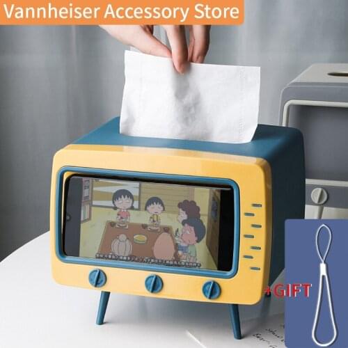 New Retro Tv Mobile Phone Holder Creative 2 In 1 Tissue Box Cute Desktop Multifunction Phone Stand Napkin Case Phone Accessories