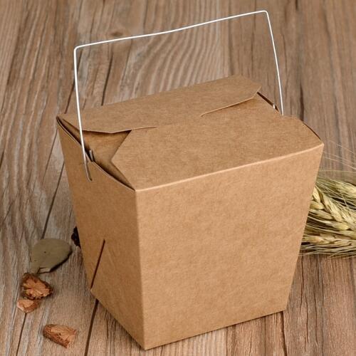 Disposable Kraft Paper Lunch Box with Handle Creative Take-out Oil Proof Snack Picnic Box Party Dinnerware 100pcs/lot SK723