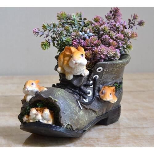 Pastoral Squirrel Shoes Flower Pot Resin Accessories Outdoor Courtyard Furnishings Crafts Garden Balcony Lawn Ornaments Decor