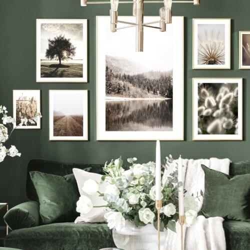 Calm Lake Forest Grass Dandelion Sunset Shadow Nordic Poster Wall Art Print Canvas Painting Wall Pictures For Living Room Decor