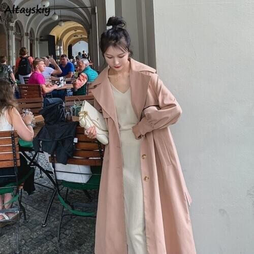 Solid Trench Women Korean Style Chic Trendy Popular Leisure Loose Elegant Ulzzang All-match College Students Streetwear Spring
