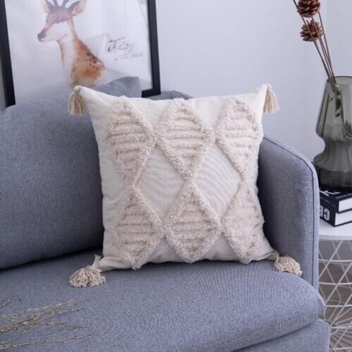 Bohemia Tassels Cushion Cover 45x 45cm Beige Pillow Cover Square Living Room Bed Room Home Decoration Zip Open Home Textile