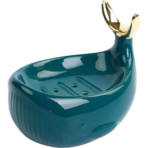 Whale Shaped Ceramic Soap Dish With Drain Bar Ceramic Soap Box Bathroom Shower Fishtail Ring Frame Soap Box