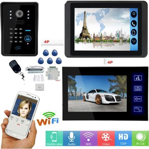 RFID Password Control Video Intercom 7 Inch Wifi Wireless Video Door Phone Doorbell Intercom System APP Remote Unlock Door Lock