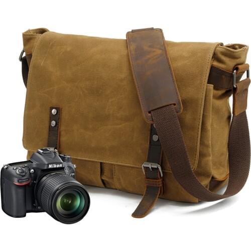 Vintage Men Shoulder Bag Waterproof Wax Canvas Bag Large Capacity Teenagers Travel Camera Shoulder Bag With Inside Protection
