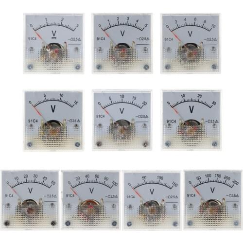 91C4 DC Voltmeter Analog Panel Voltage Meter Mechanical Pointer Type 3/5/10/15/20/30/50/100/150/250V