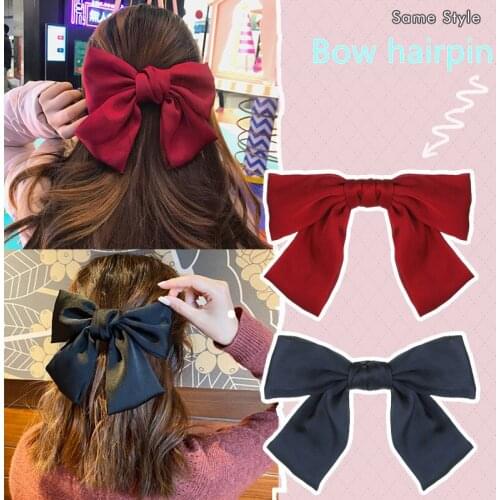 Fashion Ribbon Hairgrips Big Large Bow Hairpin For Women Girls Satin Trendy Ladies Hair Clip New Cute Barrette Hair Accessories