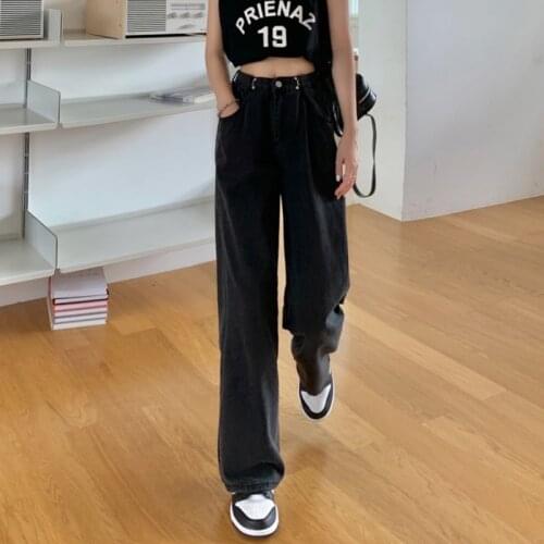 Woman Jeans High Waist Bottom Clothes Wide Leg Denim Clothing Black Streetwear Vintage Quality 2021 Fashion The New Pants
