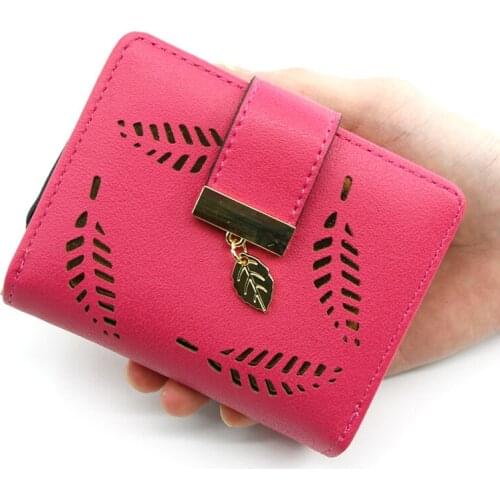 Women Retro Short Wallets Casual Hasp Zipper Hollow Out Leaves Purse Female Mini Handbag Clutch Bag Coin Card Holder Pocket