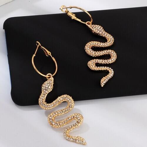 Gold Color Metal Crystal Snake Drop Earrings 2020 New Fashion Hyperbole Statement Alloy Animal Earring Women Party Jewelry
