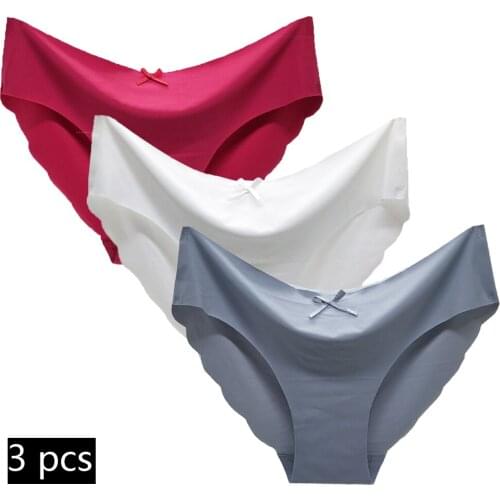 Women Panties Ice Silk Underwear Ladies G-string Traceless Thin Briefs Sexy Lingerie Comfortable Breathable Underpants 3 Pcs/set