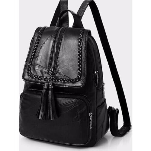 Women Genuine Leather Backpack School Bag Classic Black Waterproof Travel Shoulder Bag Multi-function Backpack Women