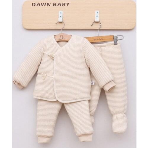 Organic Cotton Winter Thicken Quilted 3pcs Kids Pajamas Clothing Set Newborn Kids T-shirt+pants Suit Clothes Sets Baby Underwear