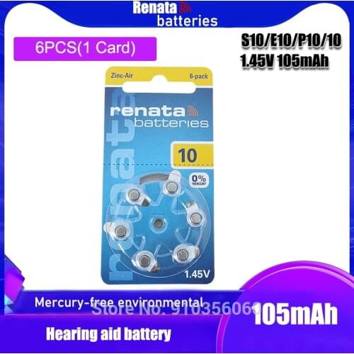 1packs (6 battery) Renata Maratone Plus Size ZA10 PR70 A10 Zinc Air 1.45V Hearing aid battery