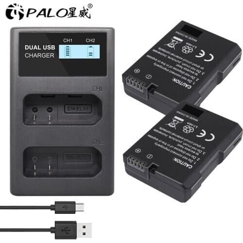 2x1200mAh EN-EL14 EN EL14 EN-EL14a Batteria + LCD Charger for Nikon P7800,P7100, d3400, D5500,D5300,D5200,D3200,D3300