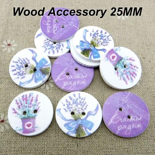 30pcs Flowers Buttons Pattern Cartoons Wood Sewing Button 25MM Fits Scrapbooking Charms WCF-496