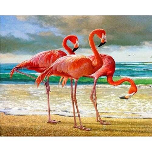 5D DIY Diamond Painting Flamingo Resin Bead Full Square Drill Animal Full Round Cross Stitch Mosaic Home Embroidery Decor FZ137