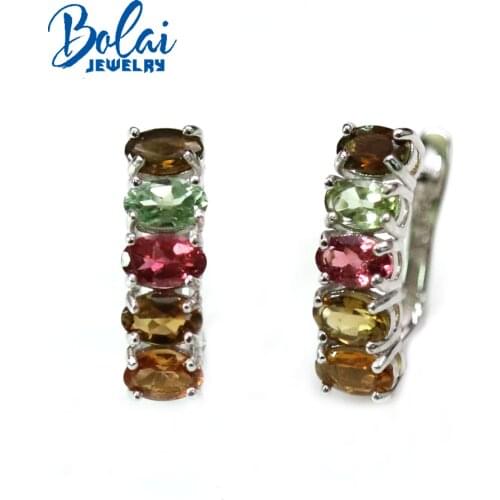 925 sterling silver earring natural tourmaline oval 3*5mm simple designs natural brazil colorful gemstone fine jewelry for girl