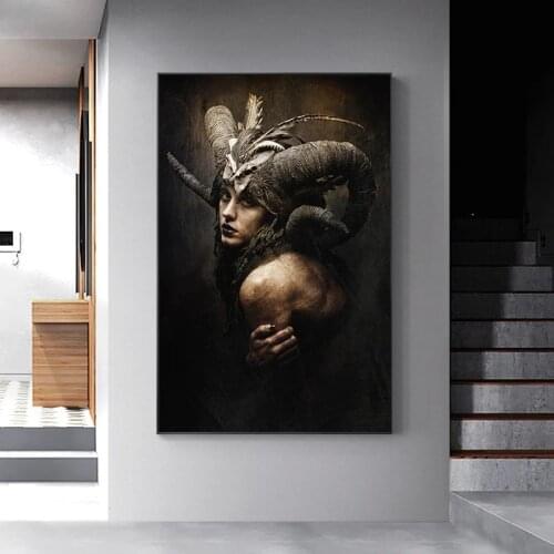 Abstract Norse Mythology Black Woman Canvas Painting Poster and Print Scandinavian Wall Art Pictures for Living Room Decoration