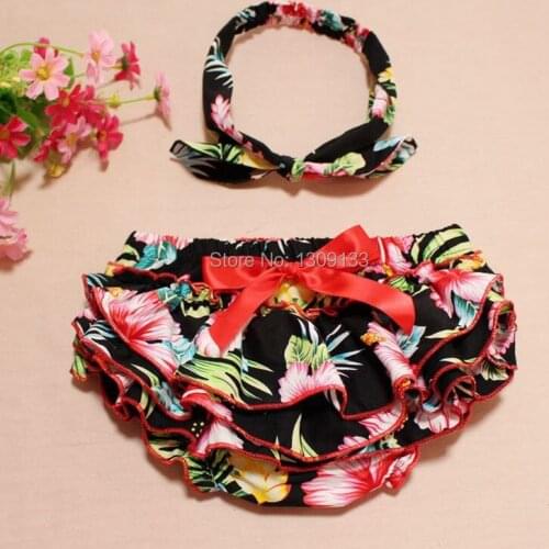 Bauhinia Floral Cotton Baby Bloomers and Headband Set,Bow-knot Baby Romper Newborn Ruffle for Bebe Girl with Knot Headband